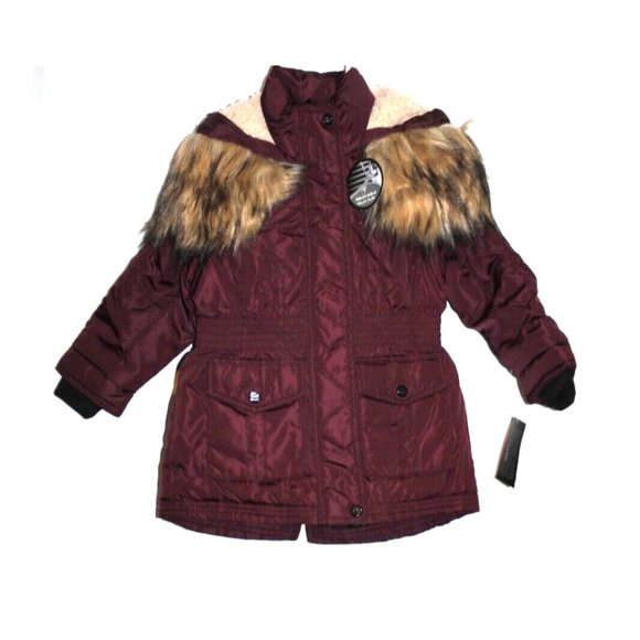 NWT Madden Girls Size 4 Puffer Jacket Coat in Merlot W/ Removable Fur Hood NEW